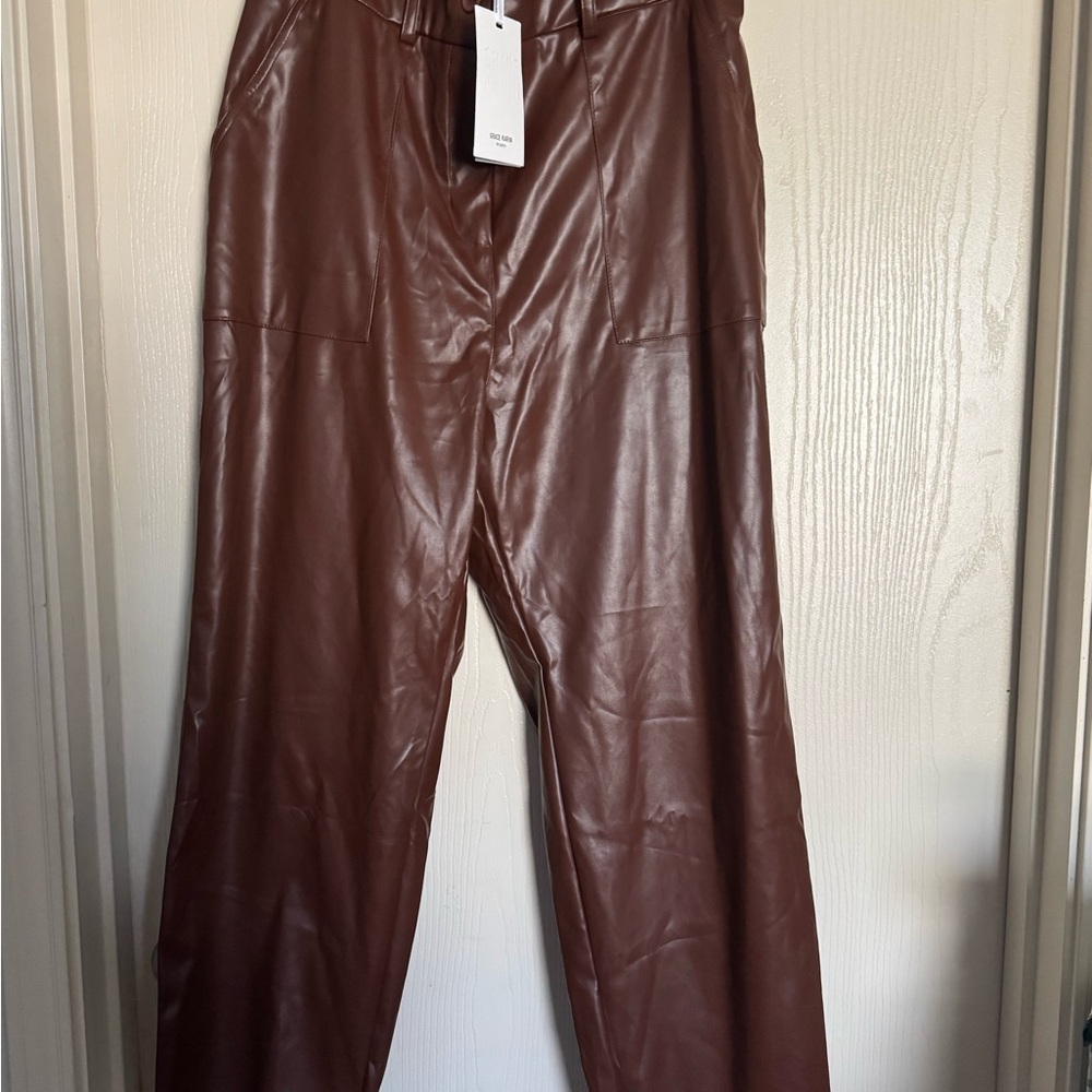 Grace Karin Women's Brown Faux Leather Pants